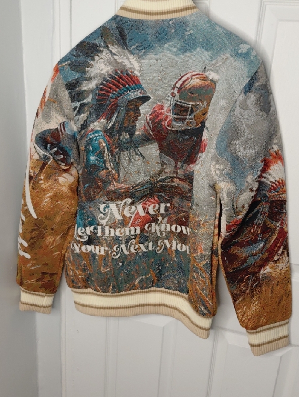 Majestic Multicolor Graphic Football Knit Jacket - Picture 9 of 11